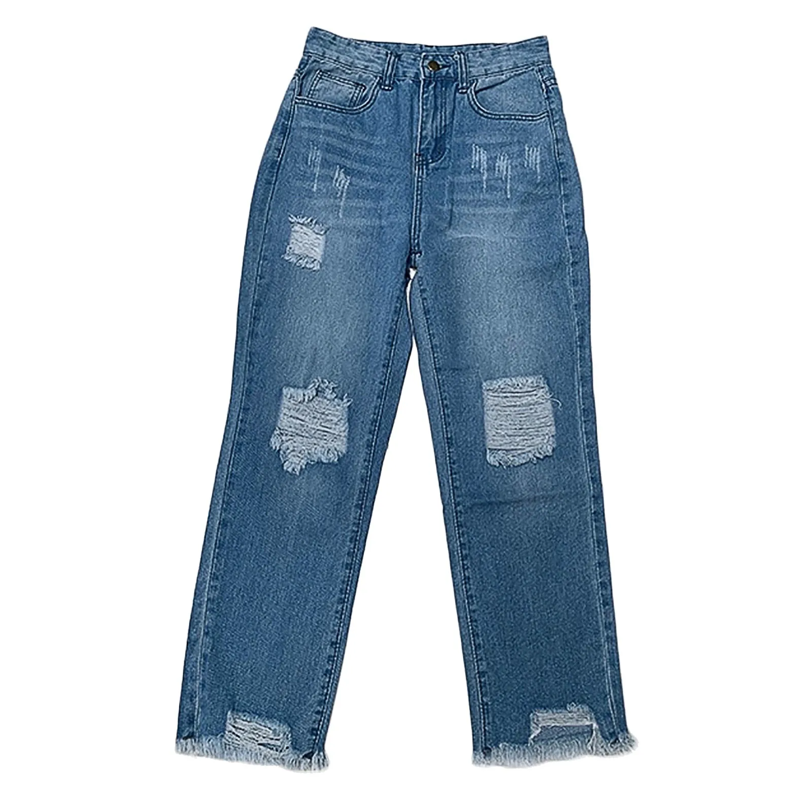 

Women Jeans Solid Color Hole Low Waist Jeans Soft Flares Ankle Fashion Pants Trouser