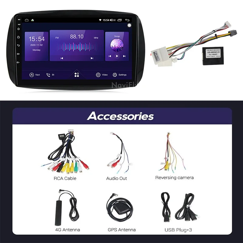 NaviFly 6 ГБ + 128 Гб QLED 1280*720 Android 10 0 Автомобильный мультимедийный плеер для Smart Fortwo 3 C453