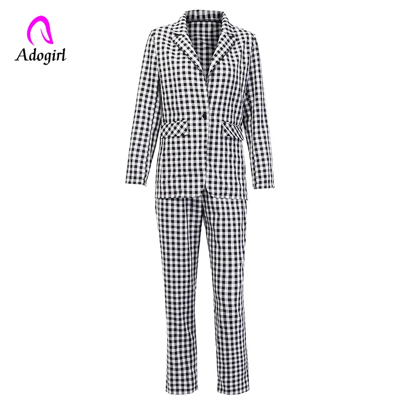 Клетчатый Элегантный женский костюм из двух предметов с брюками повседневные