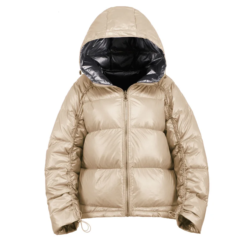 

new 2019 waist closing double-sided wear bright Winter down jacket women's fox hair big hair collar women's short