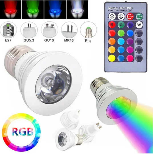 Lowest price RGB lamp led E27 E14 GU10 GU5.3 85-265V LED Bulb Spotlight with 24Keys IR Remote Controller 5W Lamp | Освещение
