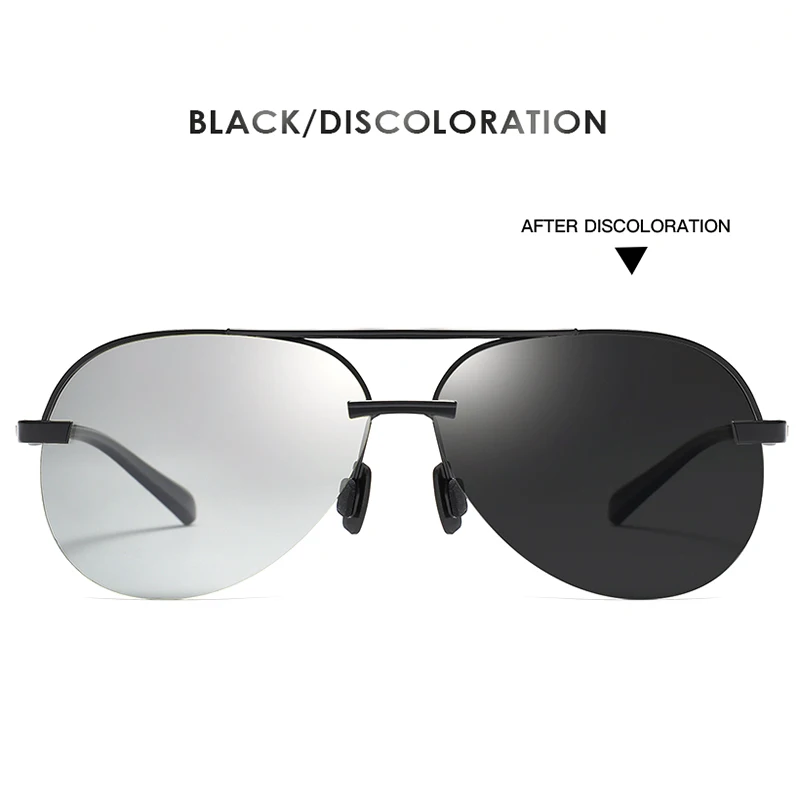 

Round Rimless Fishing Polarized Photochromatic Sunglasses Men Outdoor Sport Driving Black Gray Frame Transition Chameleon Lens