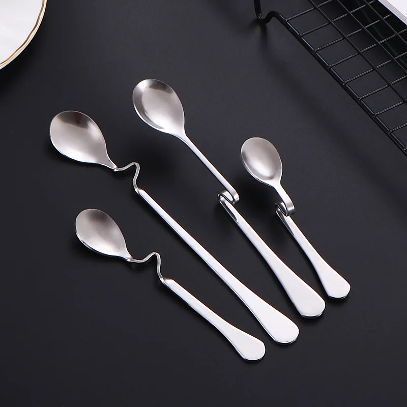 

Creative stainless steel hanging cup spoon restaurant hotel curved handle twisting spoon coffee milk tea curved stirring spoon