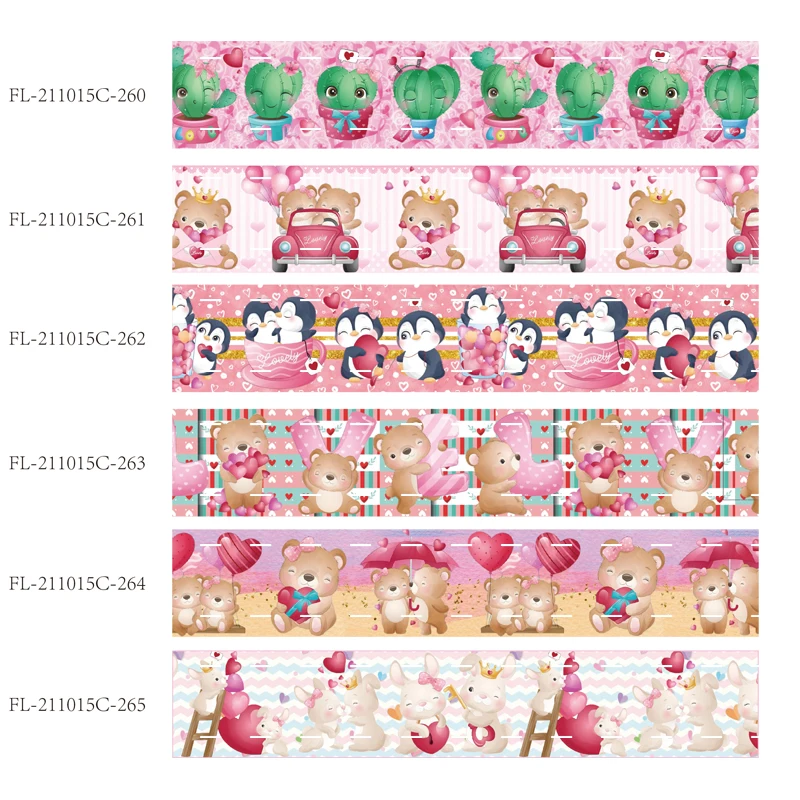 

16-75mm cute cartoon bear owl printed Valentine's Day ribbon, 5/8" 15mm Valentine foe