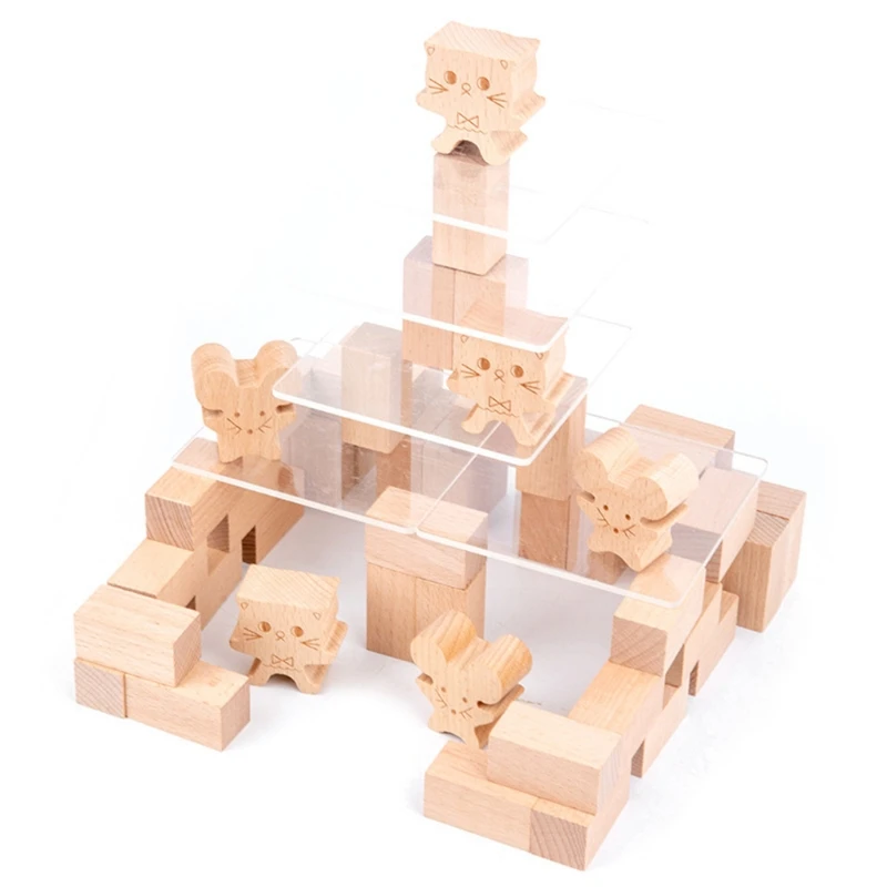 

Wooden Cat and Mouse Game Toy Sensory Stacking Block Tower Balance for Kids Adults Family H055