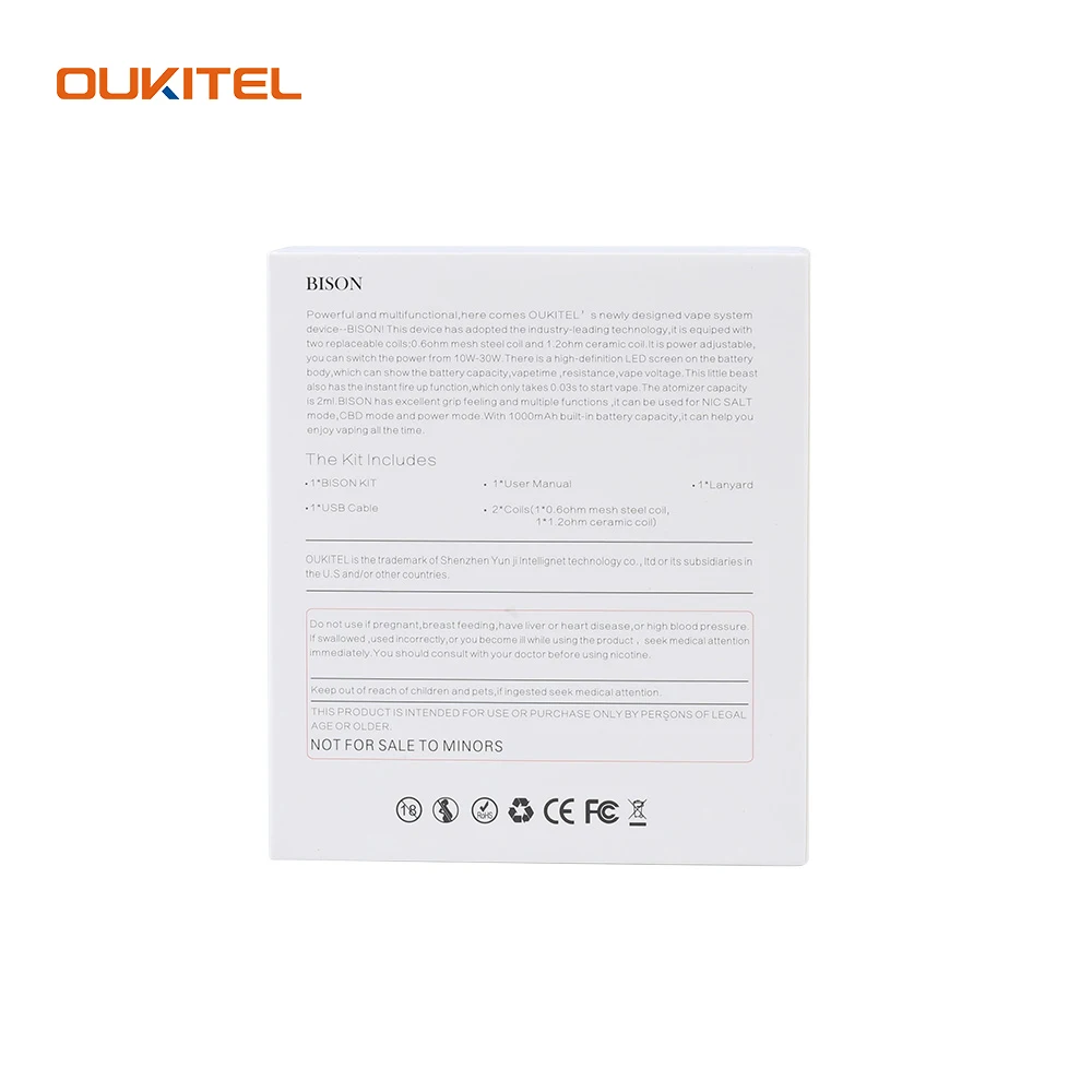 Оригинальный комплект Oukitel Bison Vape встроенный аккумулятор 1000 мАч 2 мл пустой Pod 0.6ohm