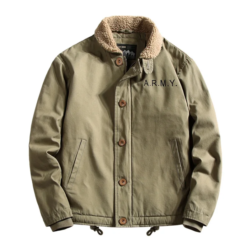 

Autumn Jacket for Men Turn-Down Collar Keep Warm Fleece Jackets Military Style Male Parkas Plus Size 4XL
