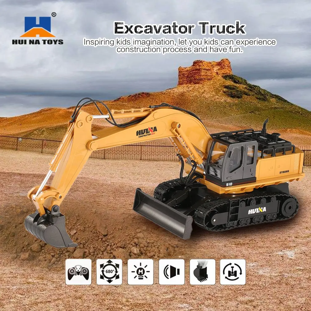 Игрушечный экскаватор HUINA RC из сплава RTR 1510 1:16 2 4 ГГц 11CH механический звук/вращение