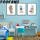 Медведь крокодил кролик постеры с животными художественная детская комната Скандинавская живопись на холсте, мультфильмы, печать, домашние фотографии, Настенный декор для детей