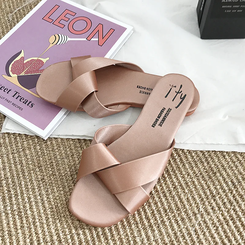 

2021Woven Slippers Women Slip On Slides Vacation Beach Flat Sandals Casual Flip Flops Women Shoes