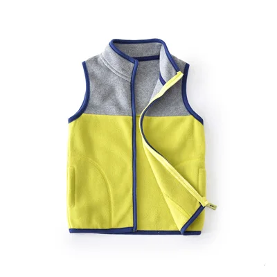 Gray Yellow SVELTE/однотонная жилетка без рукавов из флиса для От 2 до 7 лет и мальчиков, шерстяная верхняя одежда, жакет осень-весна-зима, теплая - Цвет: Gray Yellow