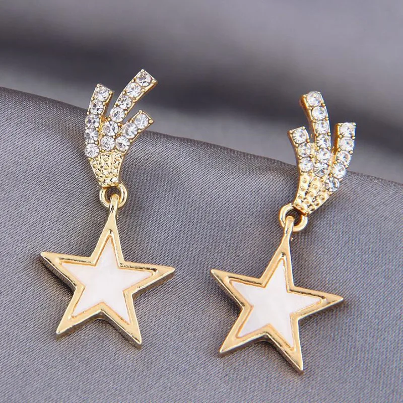 

2021 Beautifully Gold Color Alloy Crystal Star Earring-Stud Fashion Shell Moon Earrings Jewelry Gifts for Women Accessoreies