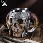 Кружка в виде черепа викинга 600 мл, кофейные кружки из нержавеющей стали, дорожная кружка, кружка для питья, чашка для чая, керамические украшения