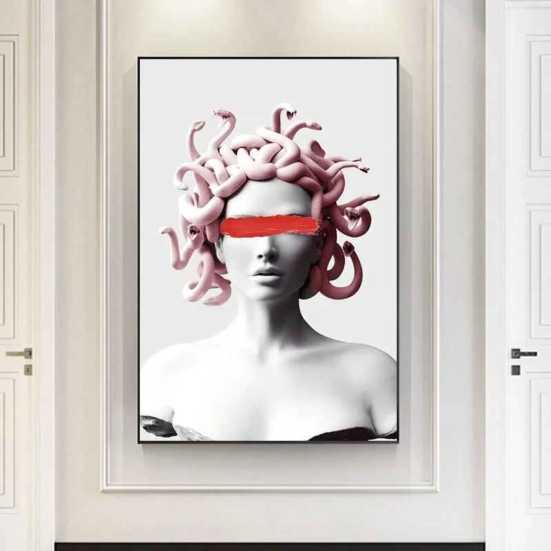 

Vaporwave Sculpture Of Medusa Canvas Art Posters Graffiti Art Canvas Paintings On the Wall Art Cover Face of Medusa Pictures