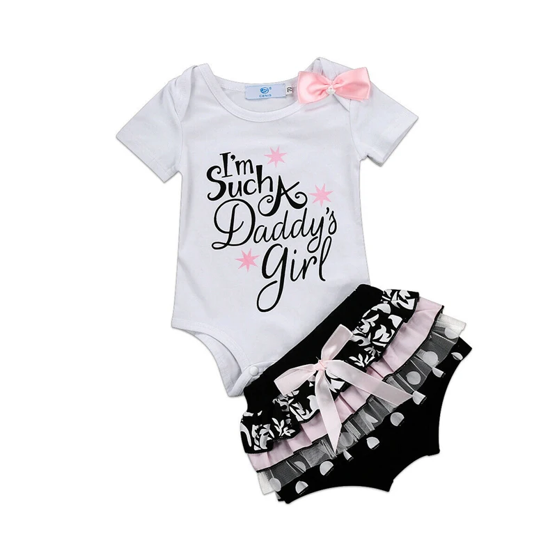 

Fashion baby girl Letter Print Tops Clothing Newborn Kids Baby Girls Outfits Clothes Romper Bodysuit+Flower Printed Shorts Set