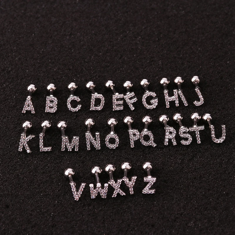 Sellsets 1 шт. 16 г в виде стальной штанги Изящные 26 букв CZ ухо траг Daith Cartilage Rook пирсинг Сережка-гвоздик Ювелирная