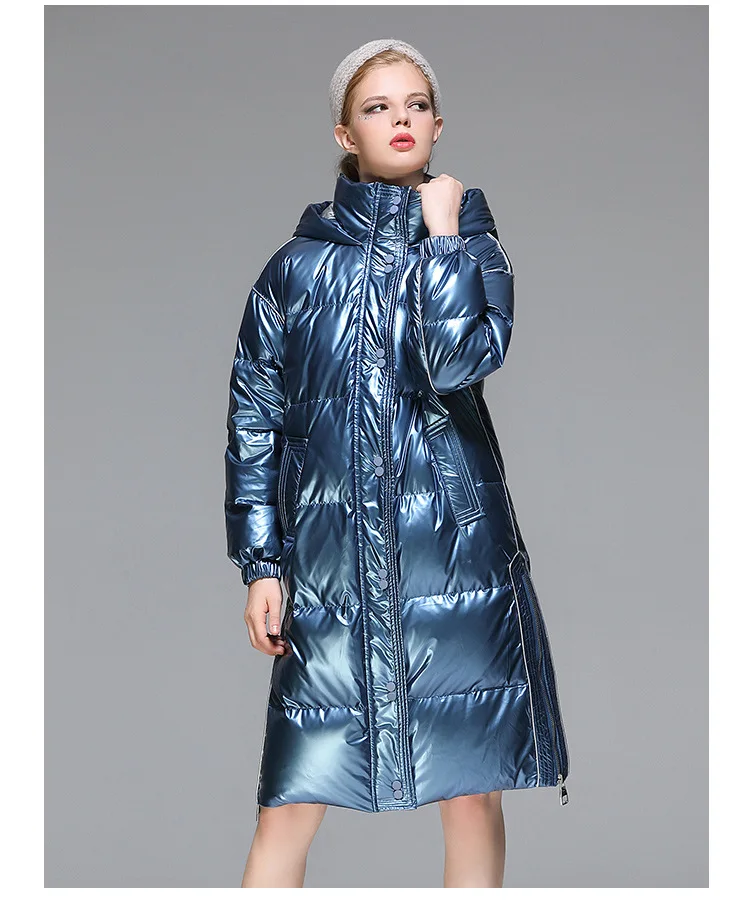

female Down Jacket silver Women Long White Duck Down Coat Women Thick Hooded Winter Female Puffer Jackets Feather Parkas clothes