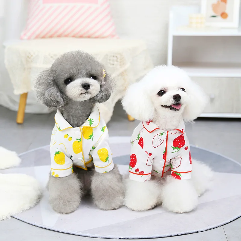 

Dog Clothes Autumn and Winter Warm Pet Clothing Teddy French Bulldog Schnauzer Small Dog Hooded Strawberry Pajamas Cheap Clothes