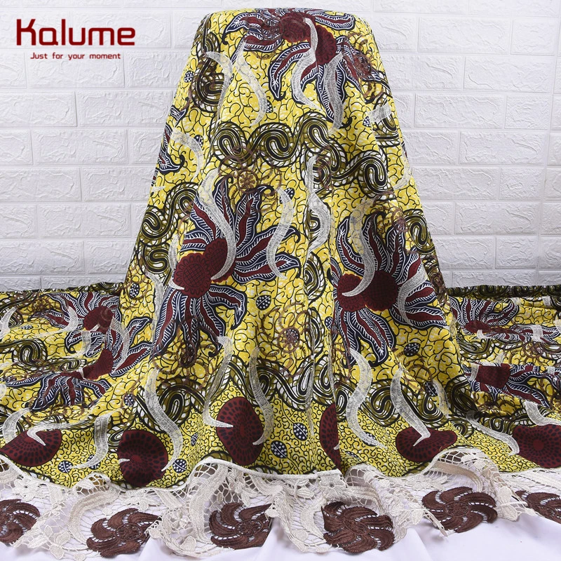 Новейшая восковая ткань Kalume с шнурком африканская кружевная вышивкой камнем для