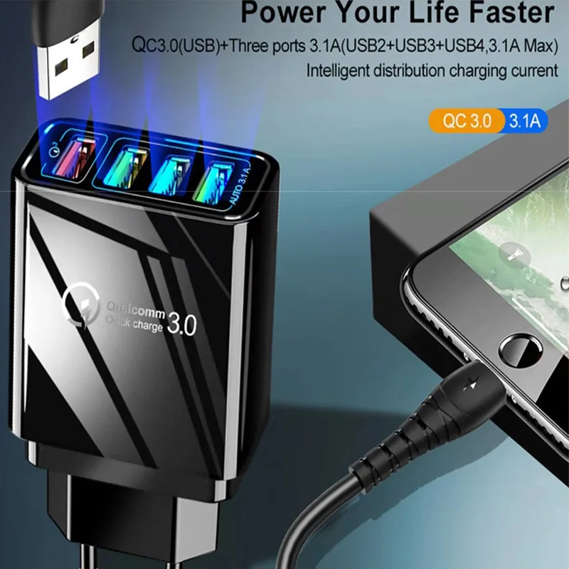 Зарядное устройство QC 3 0 USB для телефона iPhone 11 pro max X 8 7plus se 5s 6s XS быстрое настенное