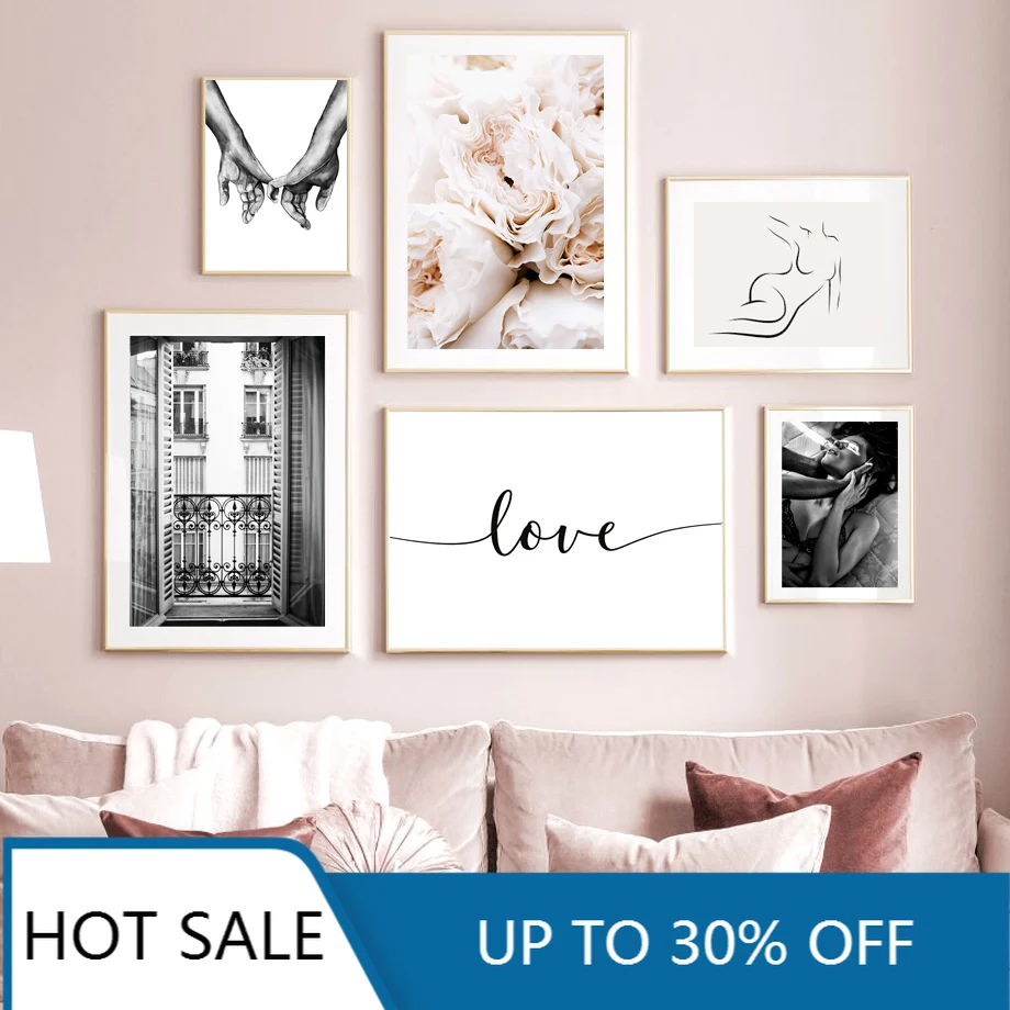 Цветущие розы Париж окно руки любовь скандинавский настенный художественный