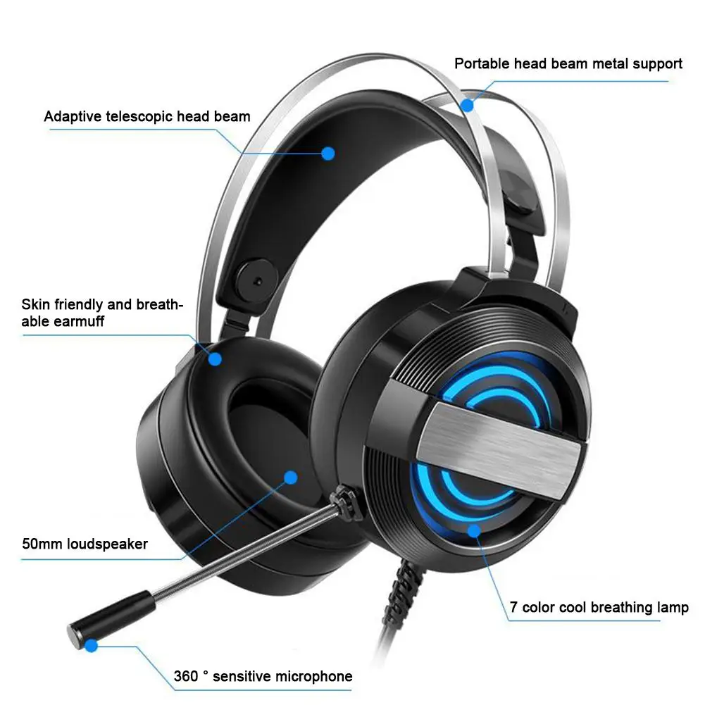 

Wired Stereo Gaming Headset Noise Canceling LED Light Surround Sound Headphone