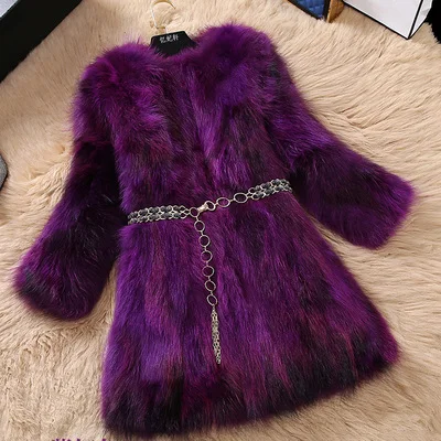 Purple 110CM LEDEDAZ натуральный мех лисы пальто X-Long тонкая женская зимняя куртка и пальто роскошный природный натуральный мех пальто плюс размер лисий мех жилет - Цвет: Purple 110CM