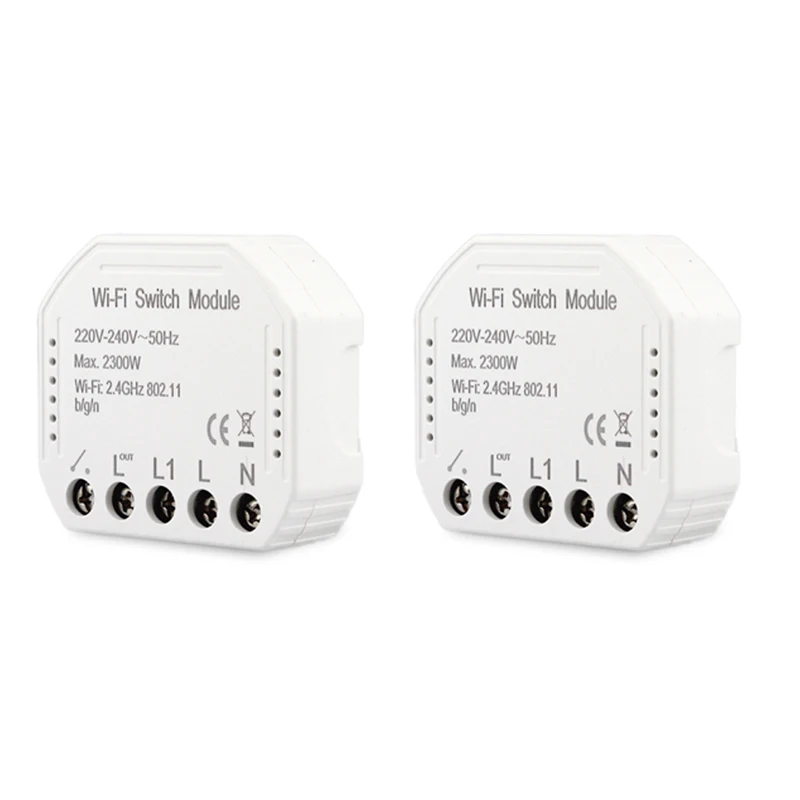 2 Pieces Умный Wifi настенный выключатель модуль DIY 1 банда 1/2 способ дистанционного управления умный переключатель Tuya Smart Works Alexa Echo Google Home - Цвет: 2 Pieces