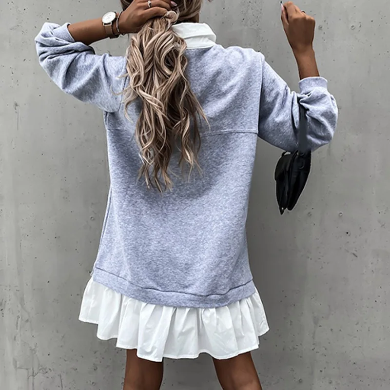 

Patchwork Women's Dress Pullover Long Sleeve Turn-down Collar Female Clothes 2021 New Autumn Pocket Button Dresses For Women