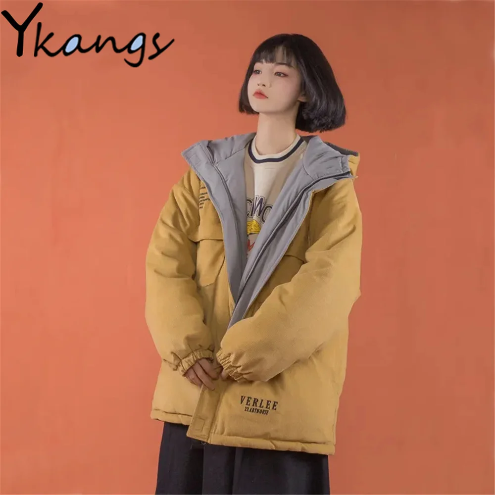 

Женская парка с капюшоном, зимняя простая теплая куртка с капюшоном, в Корейском стиле, в стиле Харадзюку, однотонная, 2021