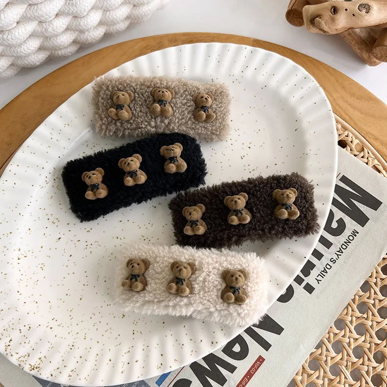 Корейские зимние новые меховые заколки с помпоном милые прямоугольные для волос