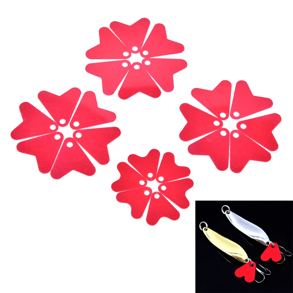 

50Pcs Plastic Red Heat Shape Sequins DIY Metal Spoon Fishing Lures Hard Hooks 16mm / 21mm