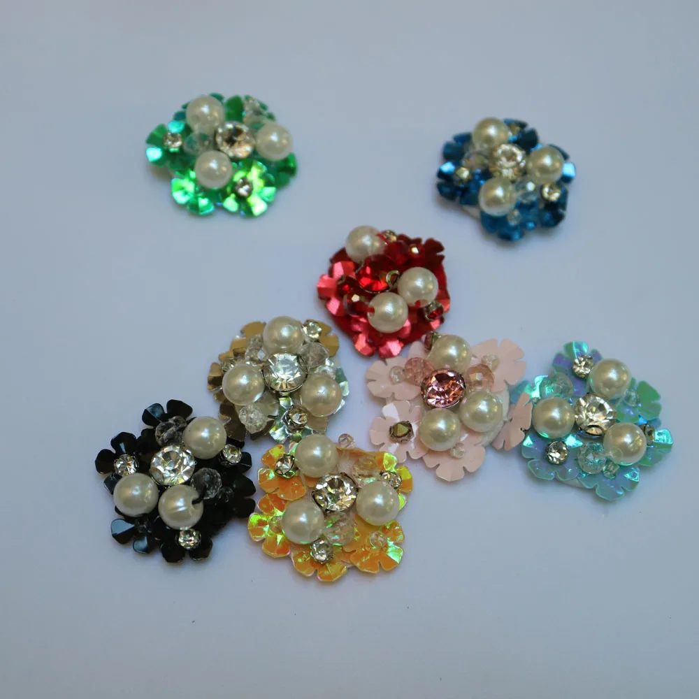 

8pcs/lot flower embroidered beaded Patches for Clothes sew on rhinestone sequins parche Appliques Decoration Badge parche