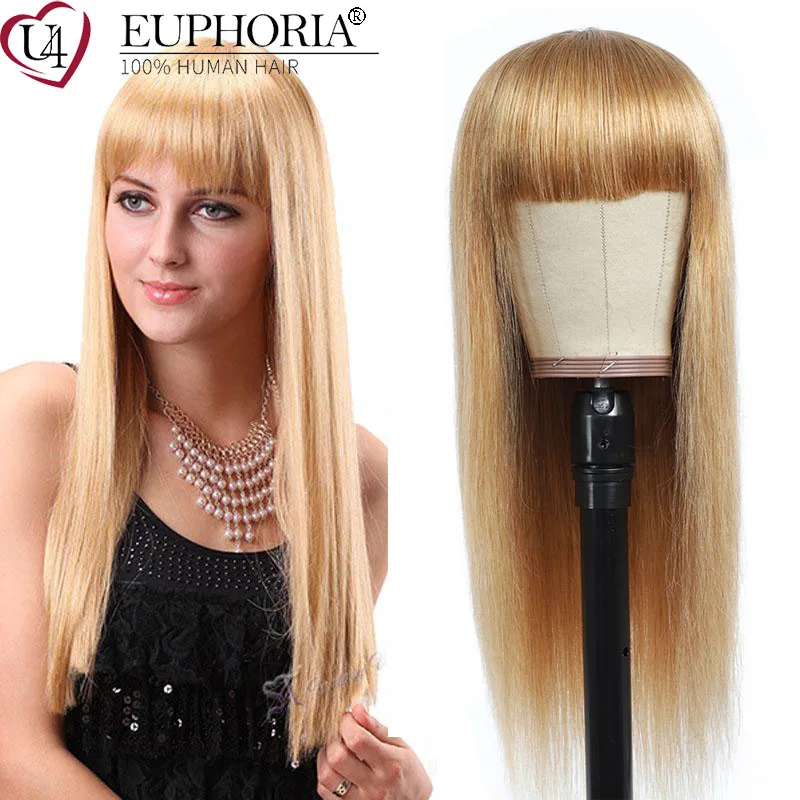 

Blonde Long Straight Hair Wigs Ombre Brown Burg Red Natural Color Brazilian Remy Human Hair Full Machine Wigs With BangsEUPHORIA