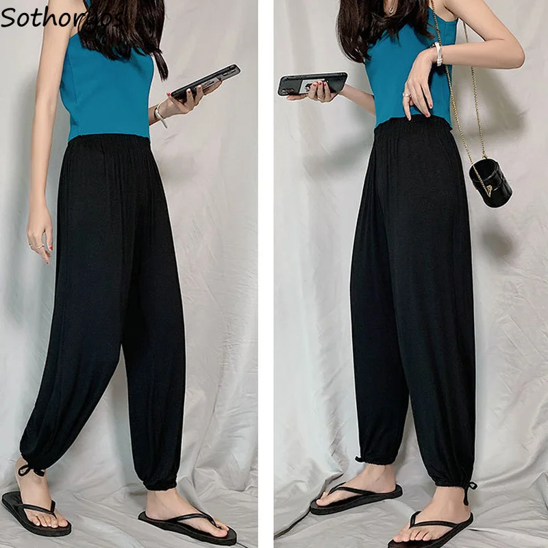 

Women Ankle-length Sleep Bottoms Bundle Solid Soft Sleep-wear Good-quality Casual High Waist Stretchy Breathable Simple Females