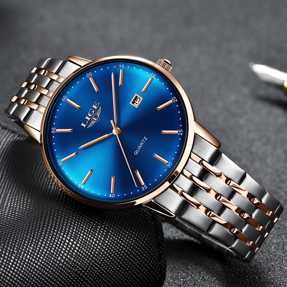 Часы Reloj Hombre 2020 LIGE Мужские кварцевые брендовые Роскошные модные полностью