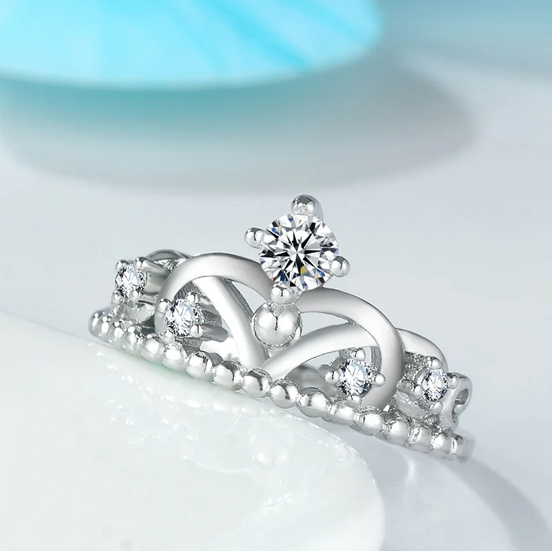 Модное кольцо на палец в виде короны принцессы из серебра 925 пробы с цирконом