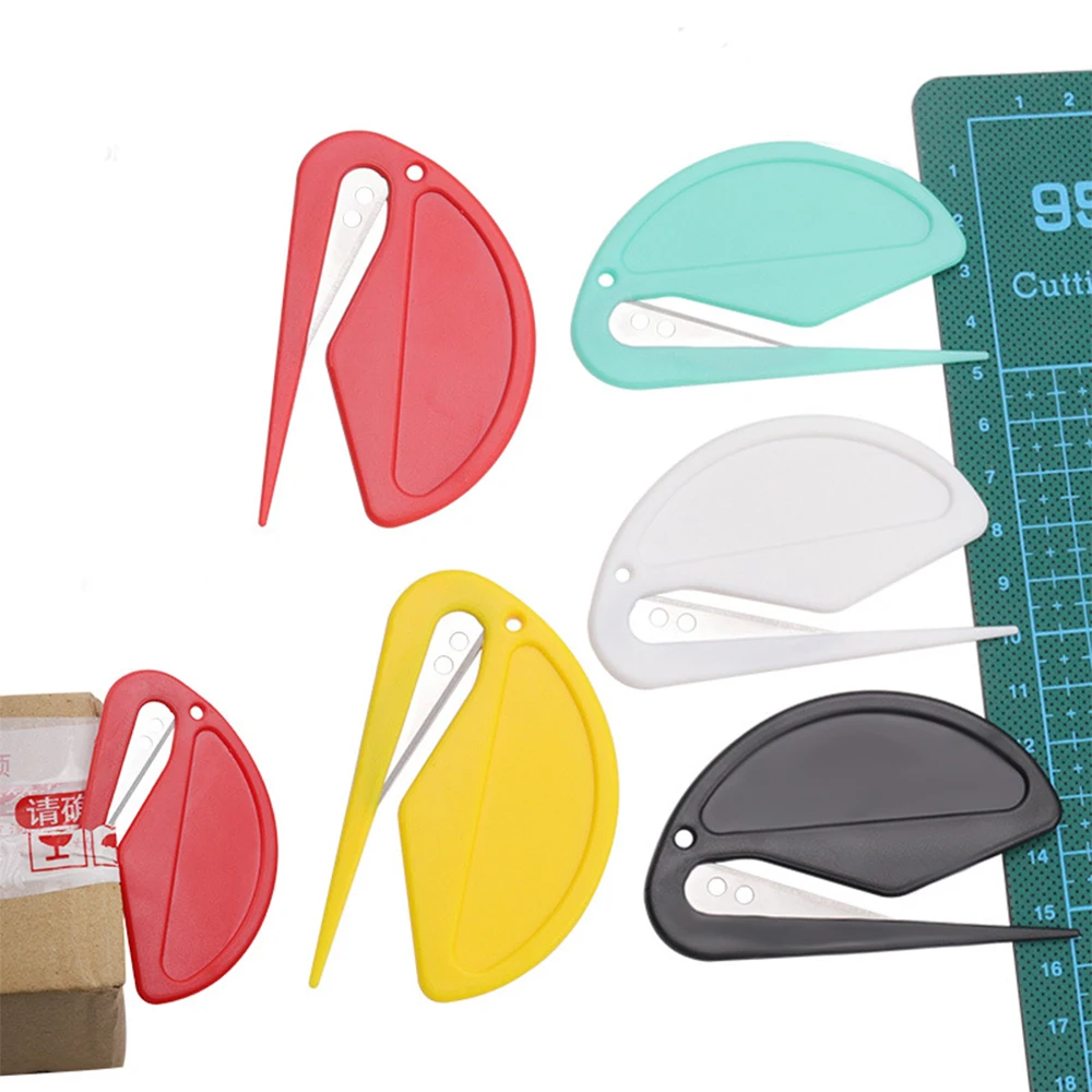 10Pcs Plastic Letter Opener Mini Sharp Letter Mail Envelope Opener Safety Papers Guarded Cutter Blade Office Equipment