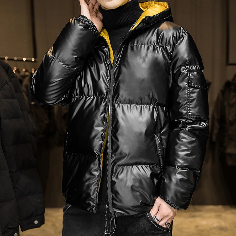 2020Men's Jacket Autumn and Winter Men's Bright Face Tide Brand Down Cotton Jacket Men's Casual Thickened Warm Hooded Jacket 4XL