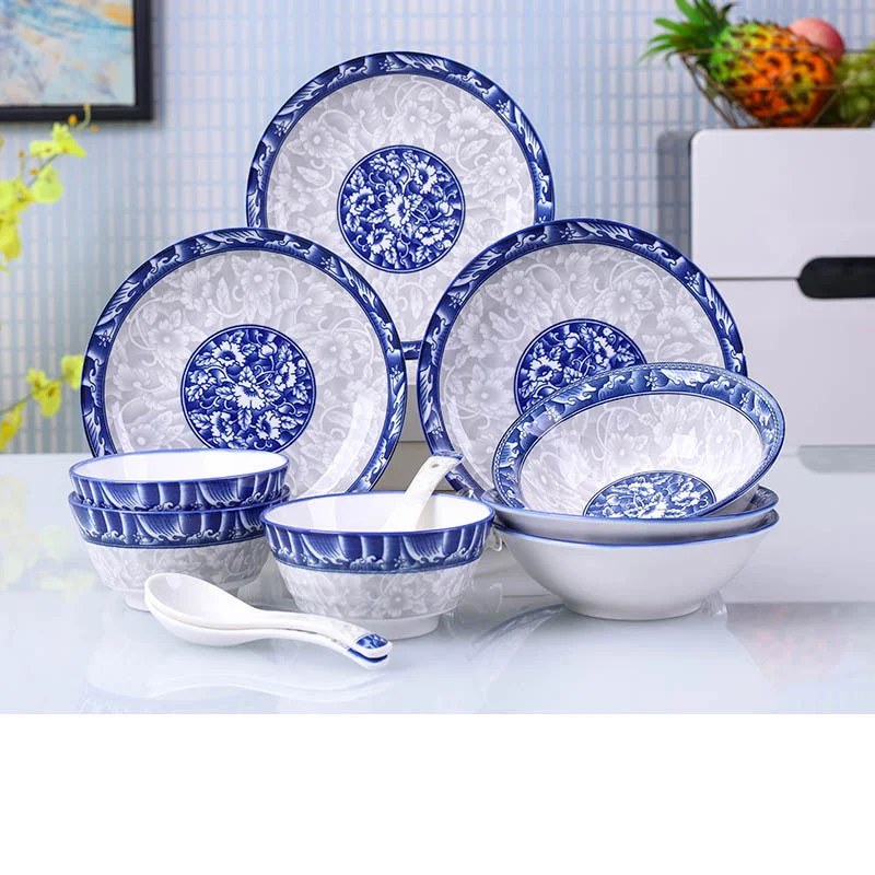 

Blue And White Porcelain Underglaze Dinnerware Sets Retro Simple Home Restaurant Bowl Pasta Dessert Plates Spoon Dinnerware Sets