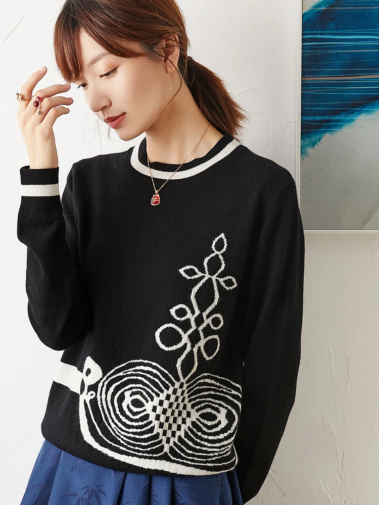 

New cashmere Sets a Chinese knot round neck long sleeve knit shirt sweater cashmere sweater loose
