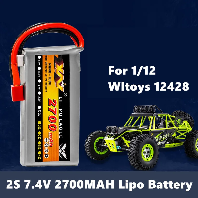 

7.4V 2700MAH 2S Lipo Battery 20C T Plug Connector for Wltoys 12428 1/12 1:12 RC Drift Car 4WD Off-road Vehicle Crawler Truck