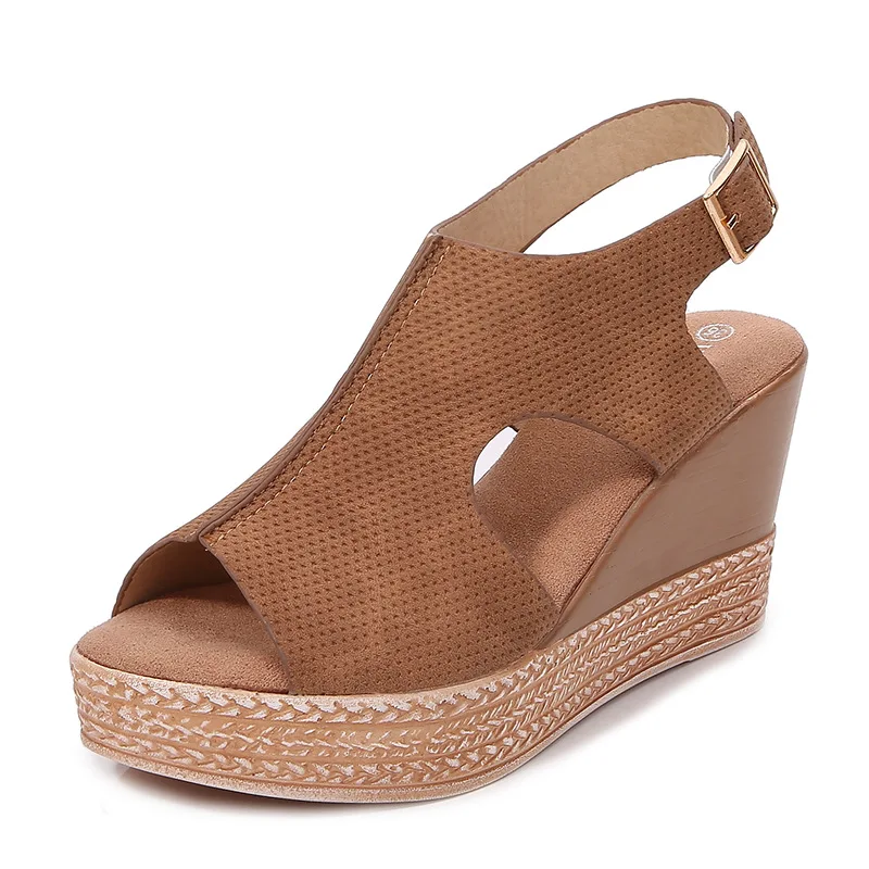 

2020 Women Roman Buckle Waterproof Platform Super High Heel Fish Mouth Wedge Sandals Sexy High Quality Sandals Ladies Shoes