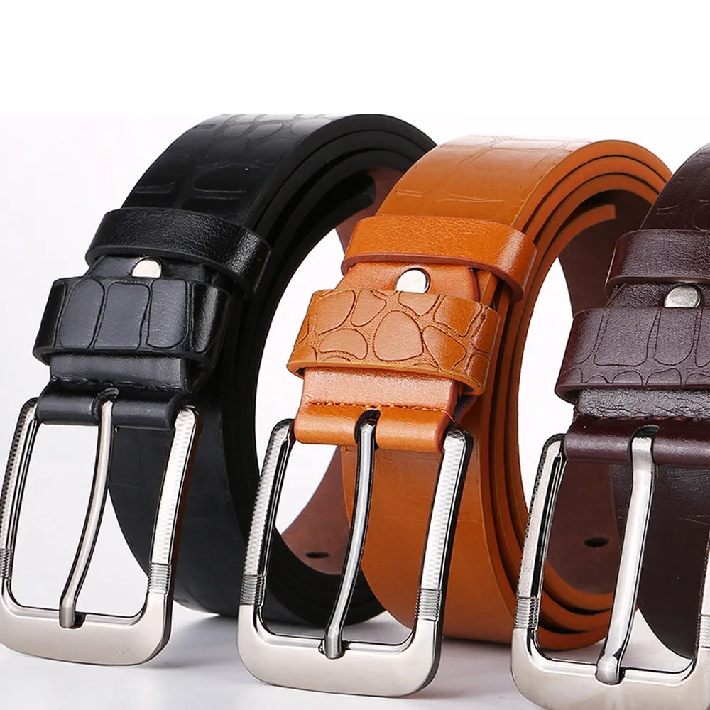 

Men Genuine Leather Belt High Quality Luxury Designer Belts Alloy Metal Pin Buckle Designer Belts Fancy Vintage for Jeans 115CM