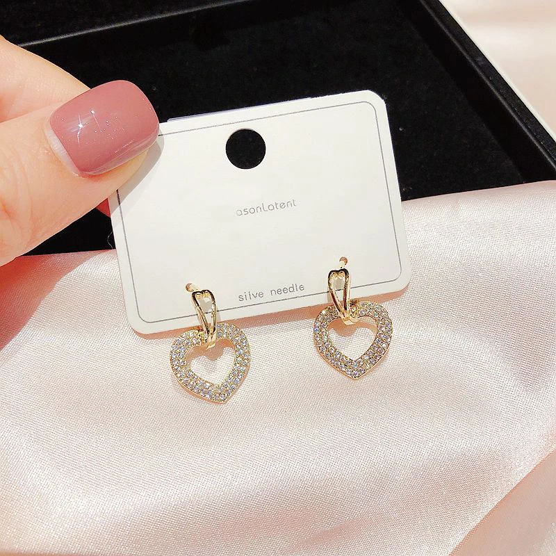 Изысканное CZ хрустальное сердце серьги золото/серебро цвет микро проложили кубический циркон Висячие серьги для женщин подарок ювелирные изделия