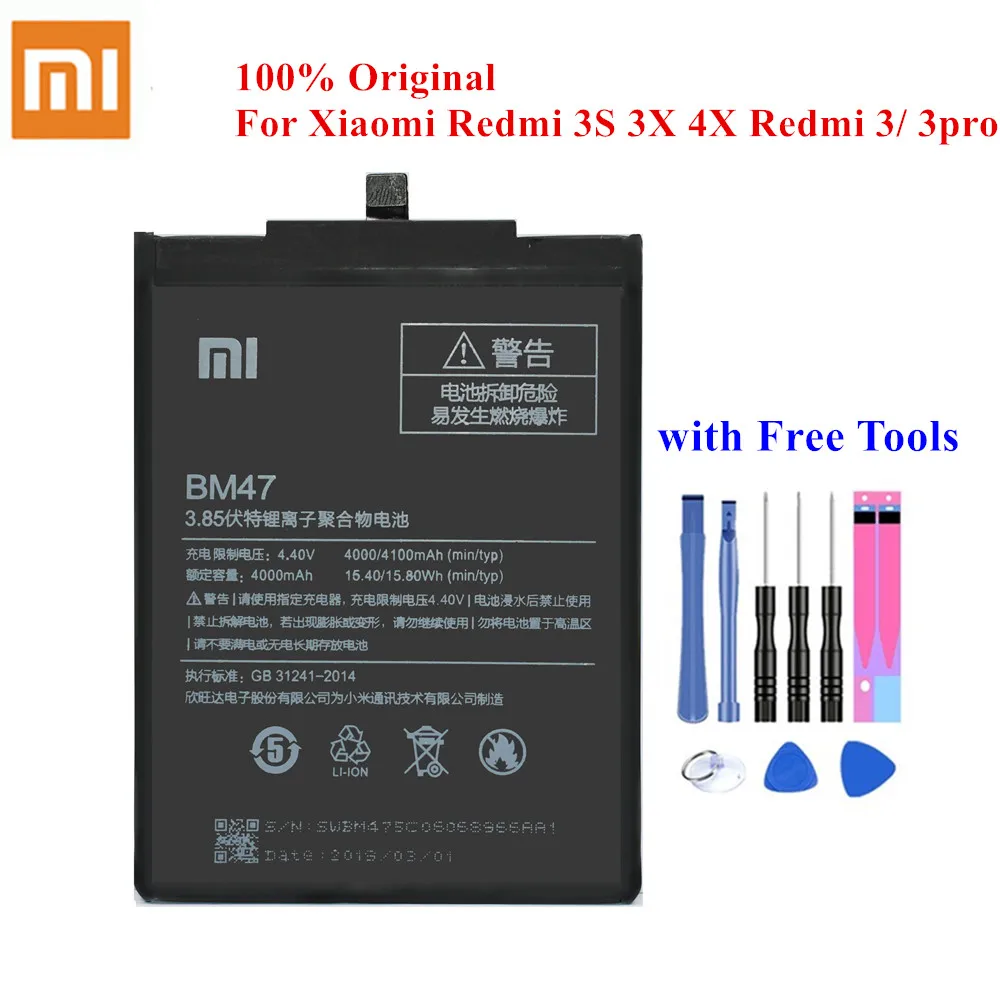 Аккумулятор BM47 для Xiaomi Redmi 4X/подлинный Redmi 3 3S 3X 4X Redrice 3Pro Batteria 4000/4100mAh Akku+ Инструменты