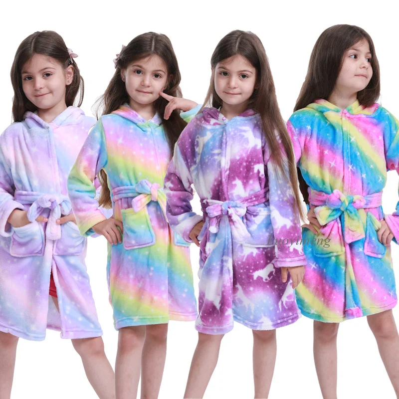 Флисовые банные халаты с единорогом для девочек детские пижамы полотенце