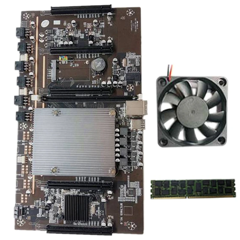 

NEW-X79 H61 BTC Mining Motherboard LGA 2011 60mm Pitch with RECC 4G DDR3 RAM+Cooling Fan for BTC Miner Graphics Card