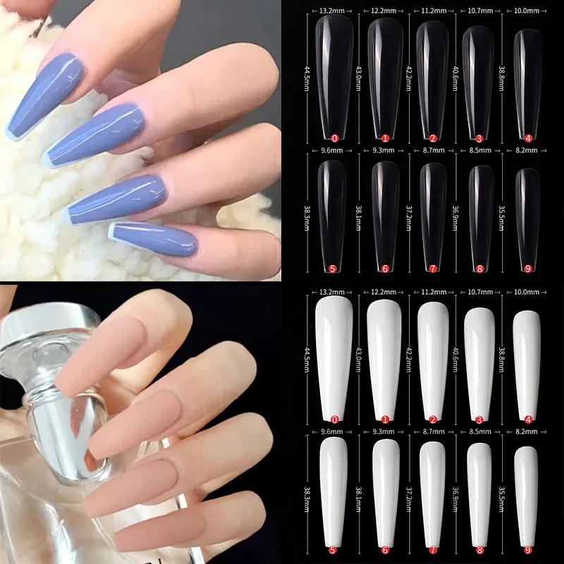 500Pcs Fake Nail Full Cover Long Ballet French Nail Beauty Manicure Tools Nail Extension DIY Art Transparent 10*5*18cm
