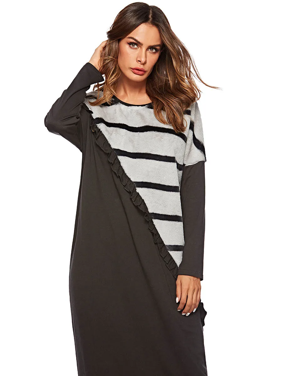 Мусульманское марокканское платье кафтан модное простое черное свободное с